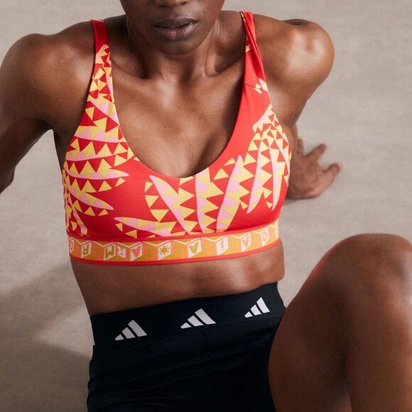 Adidas x FARM RIO Sport BRA Size XS Medium Support Tomato Red Yellow NEW - Picture 1 of 12